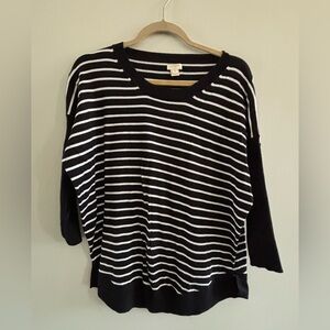 J.Crew Black & White Striped Knit Top 100% Cotton Oversized Fit Curved Hem Sz. S